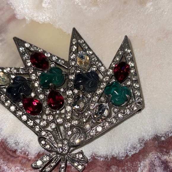 Vintage Silver Brooch with Red and Green Accents - Picture 6 of 8